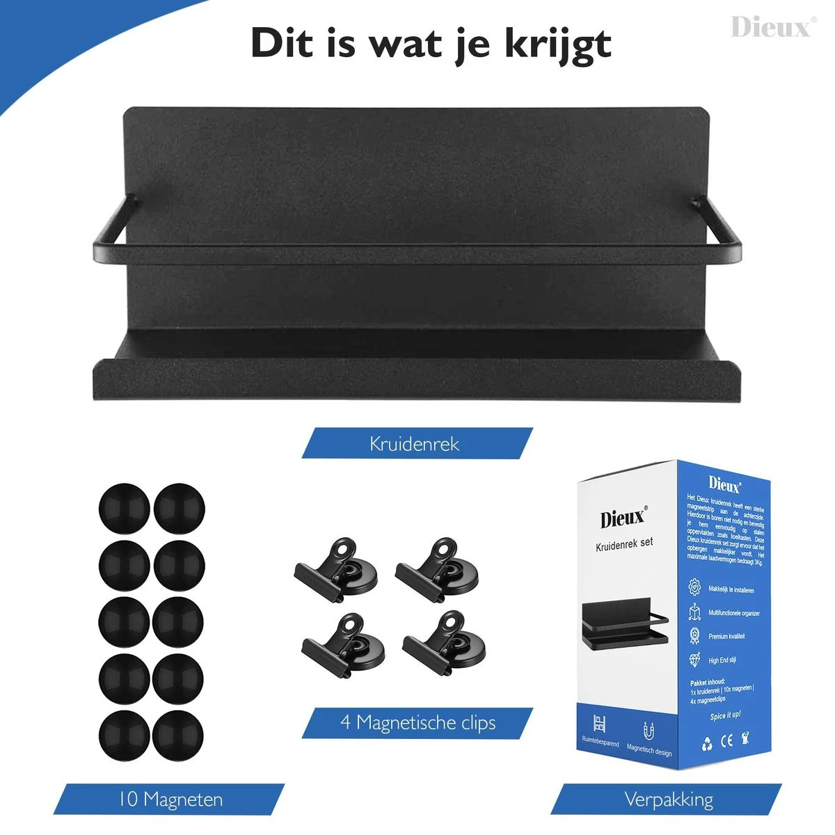 Dieux® - Magnetisch Kruidenrek - Ophangbaar Opbergrek - Keukenrek - Complete Set - Aanrecht Organiser - Badkamerrek - Wandrek - Staal - Zwart - Pasen 9 Dieux® - Magnetisch Kruidenrek - Ophangbaar Opbergrek - Keukenrek - Complete Set - Aanrecht Organiser - Badkamerrek - Wandrek - Staal - Zwart - Pasen - Afbeelding 7