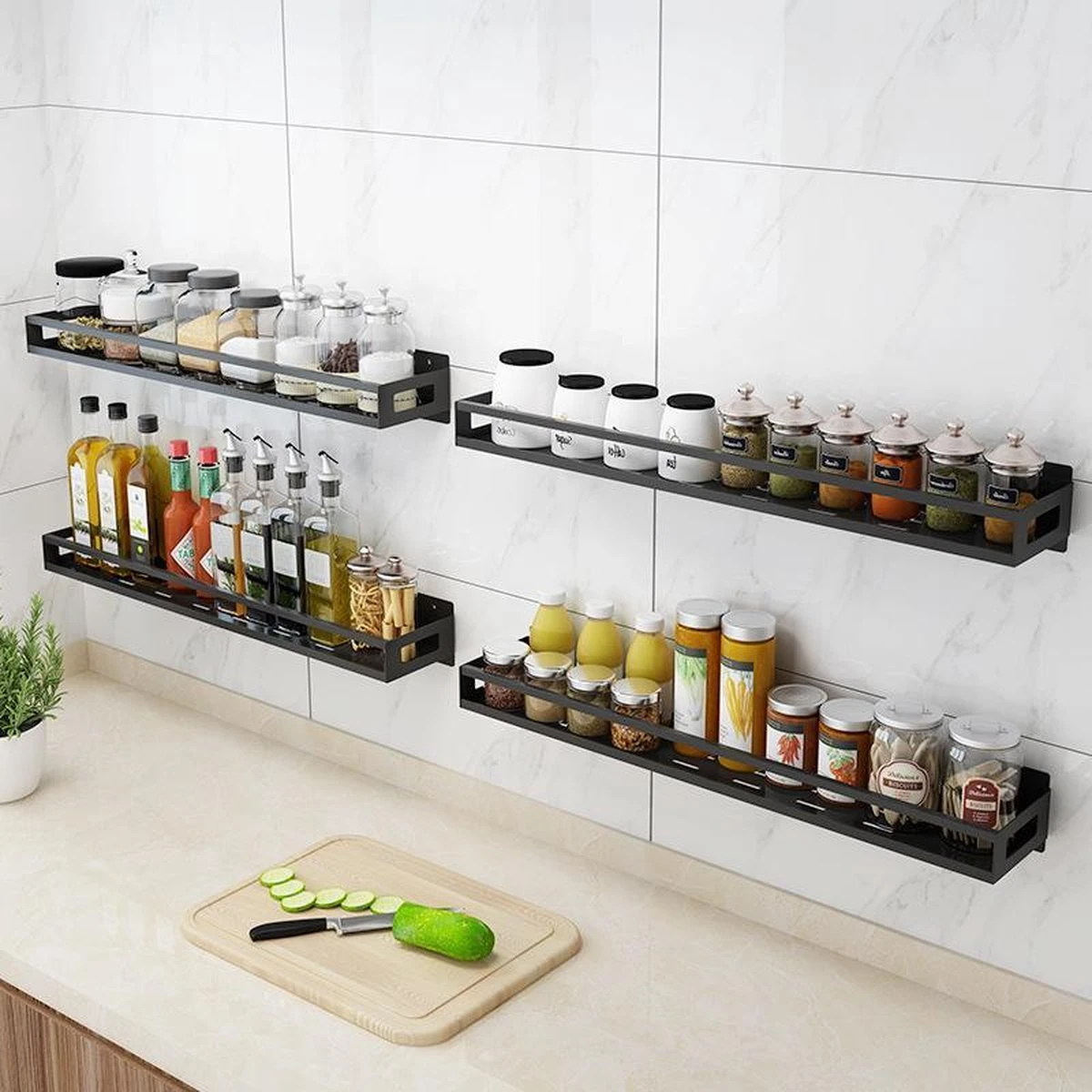 Merkloos Kruidenrek / Opbergrek - RVS - Perforatievrij Aan De Muur Gemonteerd - 50x13x6 Cm - Zwart 5 Merkloos Kruidenrek / Opbergrek - RVS - Perforatievrij Aan De Muur Gemonteerd - 50x13x6 Cm - Zwart - Afbeelding 3