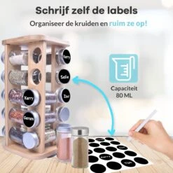 LuZana® Draaibaar Kruidenrek Staand Met Potjes - Bamboe- 20 Kruidenpotjes Met Strooideksel – Incl. Labels, Krijtstift En Trechter -Winkel Voor Dagelijkse Benodigdheden 1200x1200 1204