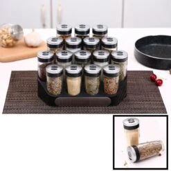 Merkloos Decopatent® Kruidenrek Incl. 16 Glazen Kruiden Potjes - Rvs Strooideksel - Staand Kruiden & Specerijen Rek - Kruidenpotjes Glas