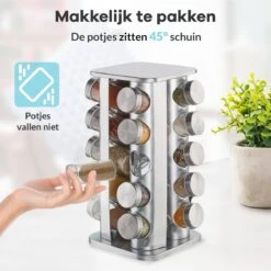 LuZana® Draaibaar Kruidenrek -RVS- Staand Met Potjes - 20 Kruidenpotjes Met Strooideksel – Incl. Labels, Krijtstift En Trechter -Winkel Voor Dagelijkse Benodigdheden 1200x1200 1232