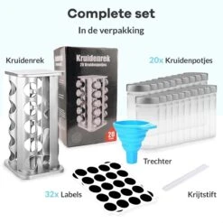 LuZana® Draaibaar Kruidenrek -RVS- Staand Met Potjes - 20 Kruidenpotjes Met Strooideksel – Incl. Labels, Krijtstift En Trechter -Winkel Voor Dagelijkse Benodigdheden 1200x1200 1234