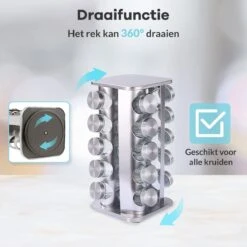 LuZana® Draaibaar Kruidenrek -RVS- Staand Met Potjes - 20 Kruidenpotjes Met Strooideksel – Incl. Labels, Krijtstift En Trechter -Winkel Voor Dagelijkse Benodigdheden 1200x1200 1235