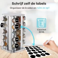 LuZana® Draaibaar Kruidenrek -RVS- Staand Met Potjes - 20 Kruidenpotjes Met Strooideksel – Incl. Labels, Krijtstift En Trechter -Winkel Voor Dagelijkse Benodigdheden 1200x1200 1236