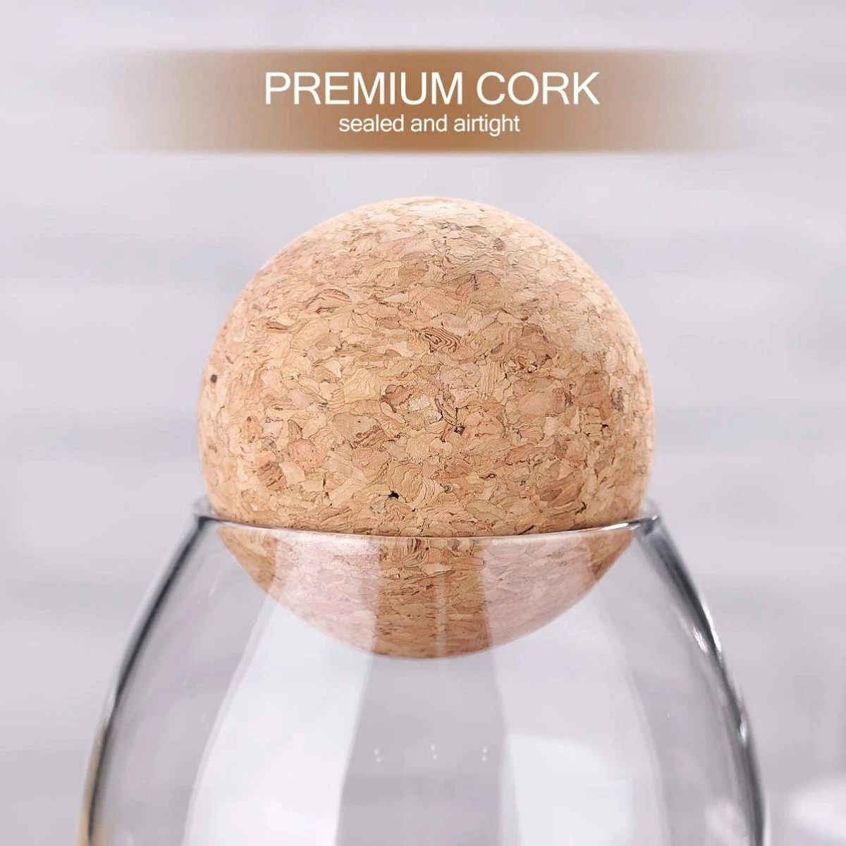 Igoods Helderglazen - Voorraadpot Met Kurkbal - Thee- En Koffiebus Met Bolvormig Houten Deksel - Voedselblikken - Keukenopslag - Opslagpotten 6 Igoods Helderglazen - Voorraadpot Met Kurkbal - Thee- En Koffiebus Met Bolvormig Houten Deksel - Voedselblikken - Keukenopslag - Opslagpotten - Afbeelding 4