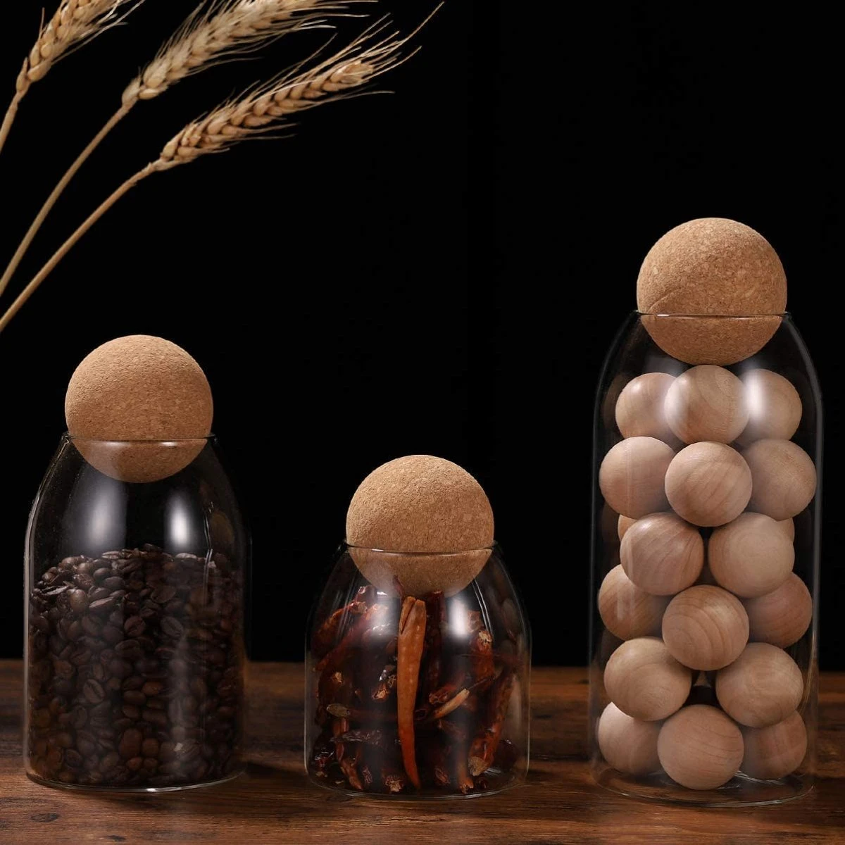 Igoods Helderglazen - Voorraadpot Met Kurkbal - Thee- En Koffiebus Met Bolvormig Houten Deksel - Voedselblikken - Keukenopslag - Opslagpotten 8 Igoods Helderglazen - Voorraadpot Met Kurkbal - Thee- En Koffiebus Met Bolvormig Houten Deksel - Voedselblikken - Keukenopslag - Opslagpotten - Afbeelding 6