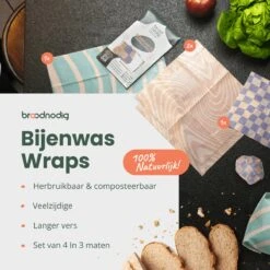 BROODNODIG® - Bijenwas Wraps (Bijenwas Doek) - Set Van 4 - 1S, 2M, 1L - Foodwrap - Beeswax Wraps - Bee Wrap - Beewax - Bijenwasdoek - Zero Waste - Duurzaam Cadeau - Herbruikbaar Boterhamzakje -Winkel Voor Dagelijkse Benodigdheden 1200x1200 1469