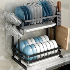 Doogo® Afdruiprek Met Lekbak 2 Laags – Inklapbaar - Muur Hangen Mogelijke - Afwasrek – Met 2 Lekbakken – Extra Accessories Voor Servies En Snijplanken - RVS -Winkel Voor Dagelijkse Benodigdheden 1200x1200 2232