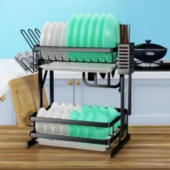 TammaT - Afdruiprek Met Lekbak 2 Laags – Inklapbaar - Afwasrek – Met 2 Lekbakken – Extra Accessories Voor Servies En Snijplanken - RVS - 38x35x26,5cm -Winkel Voor Dagelijkse Benodigdheden 1200x1200 2248