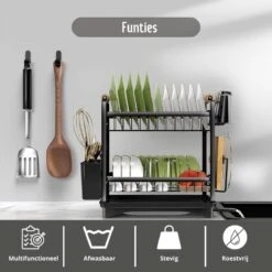 Afdruiprek - Zwart/ Met Flexibele Water Afvoer/ Borden, Pannen Bestek/ RVS/ Lichtgewicht/ Lekbak/ Luxe Uitvoering -Winkel Voor Dagelijkse Benodigdheden 1200x1200 2256