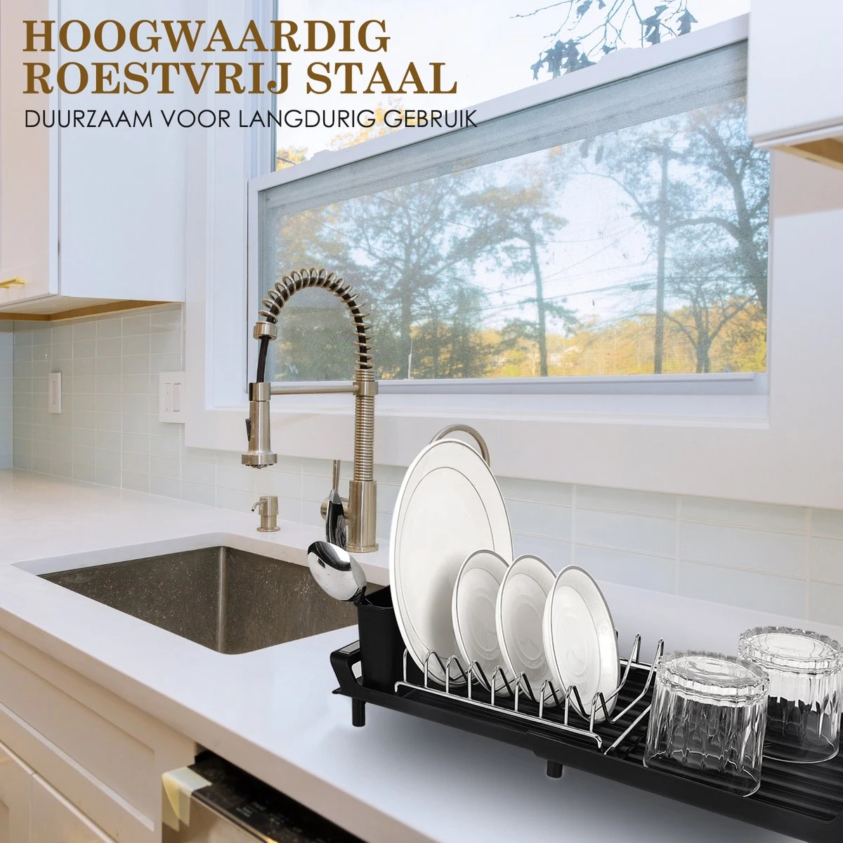 MIRI Afdruiprek – Afwasrek – Uitschuifbaar – Met Lekbak In Gootsteen – Afwas – Roestvrij Staal – Zwart 7 MIRI Afdruiprek – Afwasrek – Uitschuifbaar – Met Lekbak In Gootsteen – Afwas – Roestvrij Staal – Zwart - Afbeelding 5