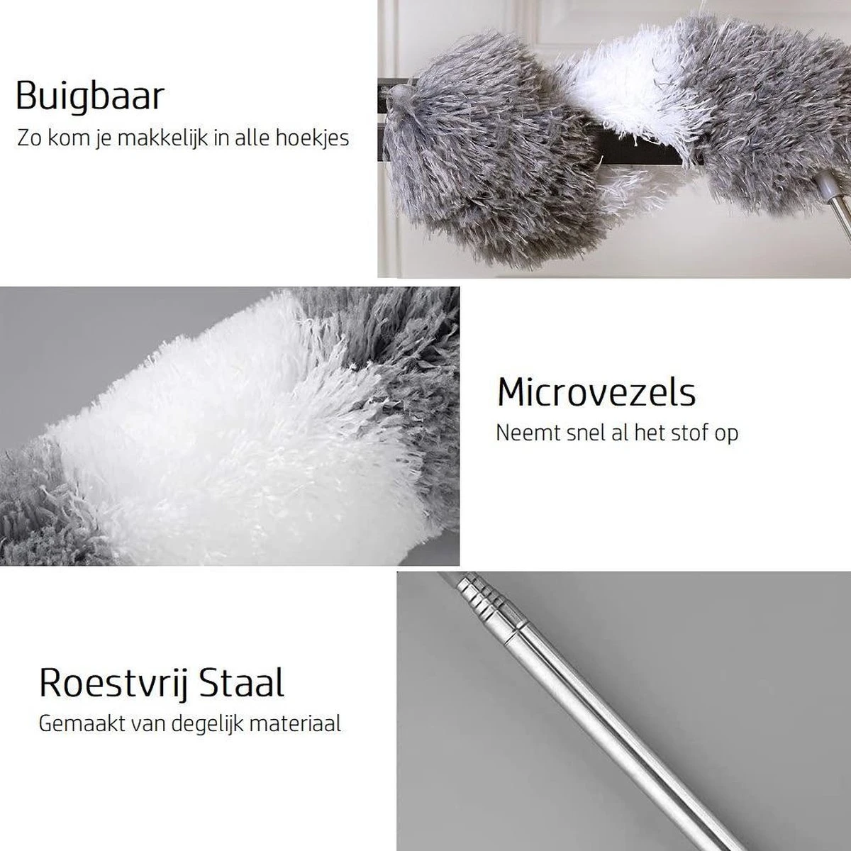 Vannons - Plumeau - Ragebol - Plumeau Uitschuifbaar Tot 245 Cm - Met Telescoopsteel - Wasbaar Microvezel - Grijs Wit 6 Vannons - Plumeau - Ragebol - Plumeau Uitschuifbaar Tot 245 Cm - Met Telescoopsteel - Wasbaar Microvezel - Grijs Wit - Afbeelding 4