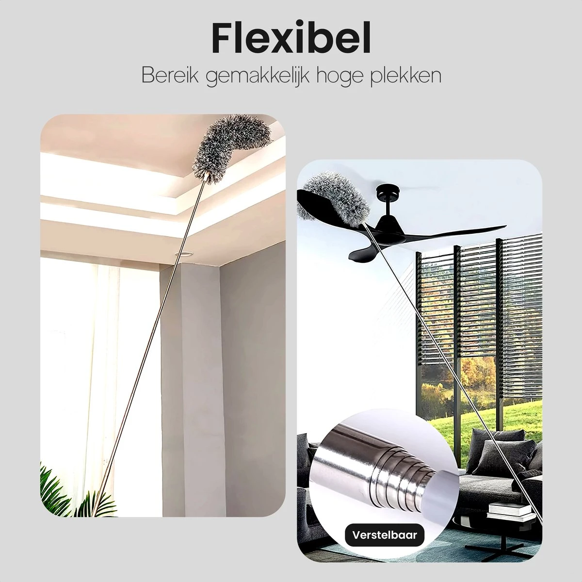 Plumeau Uitschuifbaar Tot 280cm - RVS - Telescopisch - Plumeau Met Telescoopsteel - 360° Flexibel 9 Plumeau Uitschuifbaar Tot 280cm - RVS - Telescopisch - Plumeau Met Telescoopsteel - 360° Flexibel - Afbeelding 7