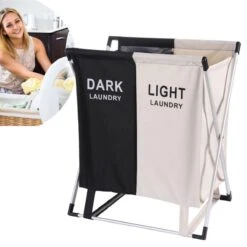 Merkloos Decopatent® Wassorteerder - 60 L - Wasmand 2 Vakken - Opvouwbare Wasmanden - Wassorteerder 2 Vaks - Aluminium Frame - Zwart - Wit