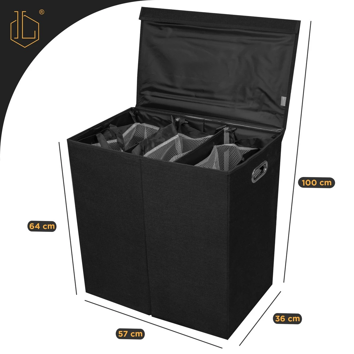 LIVILO - Wasmand 3 Vakken Wassorteerder Met Deksel – Opvouwbaar 3 Vakken– 120 Liter – Met 3 Uitneembare Waszakken – Stoffen Wasmand – Zwart 4 LIVILO - Wasmand 3 Vakken Wassorteerder Met Deksel – Opvouwbaar 3 Vakken– 120 Liter – Met 3 Uitneembare Waszakken – Stoffen Wasmand – Zwart - Afbeelding 2