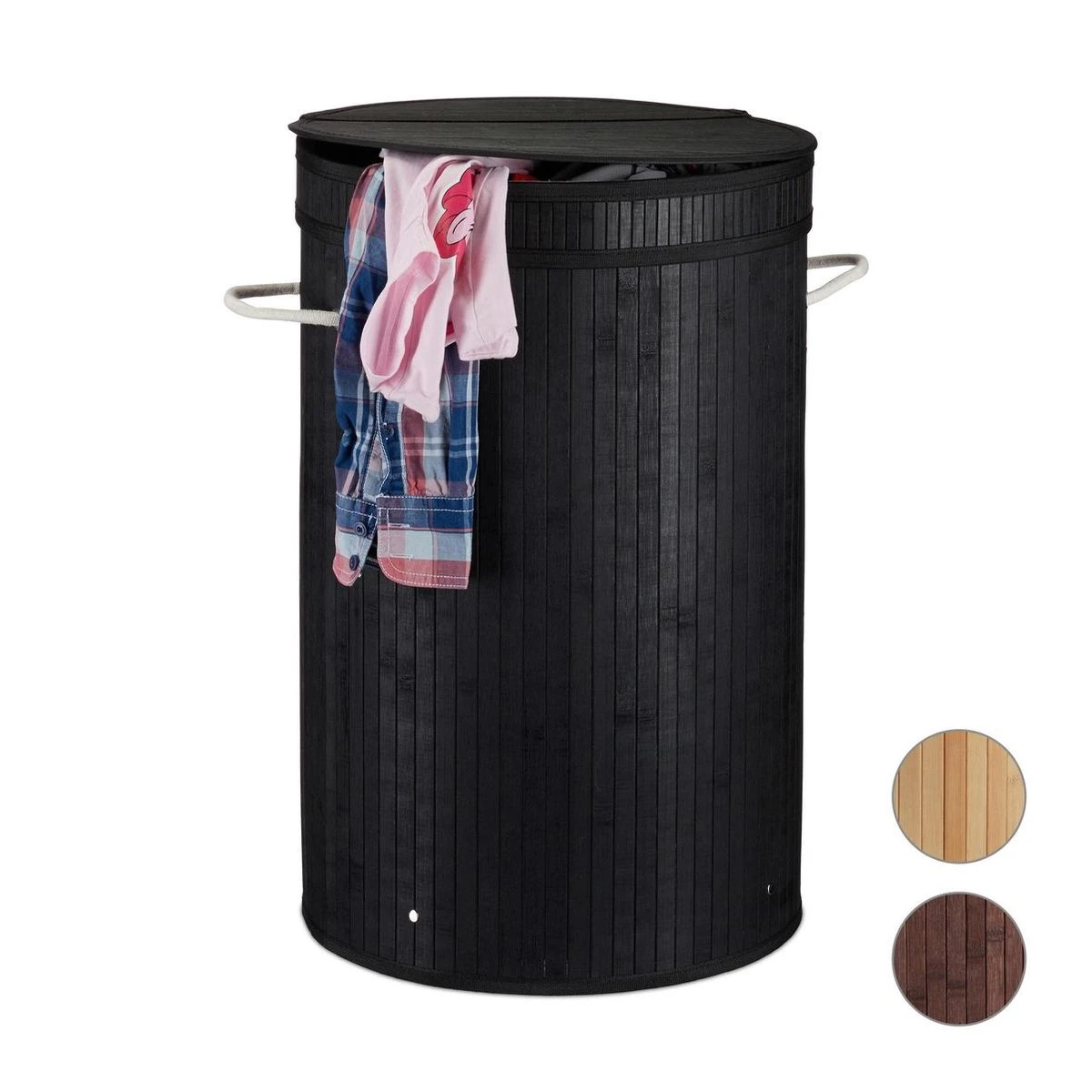 Relaxdays Wasmand Bamboe - Ronde Wasbox Met Deksel - 63 X 40 Cm - 65 Liter - Zwart 3 Relaxdays Wasmand Bamboe - Ronde Wasbox Met Deksel - 63 X 40 Cm - 65 Liter - Zwart
