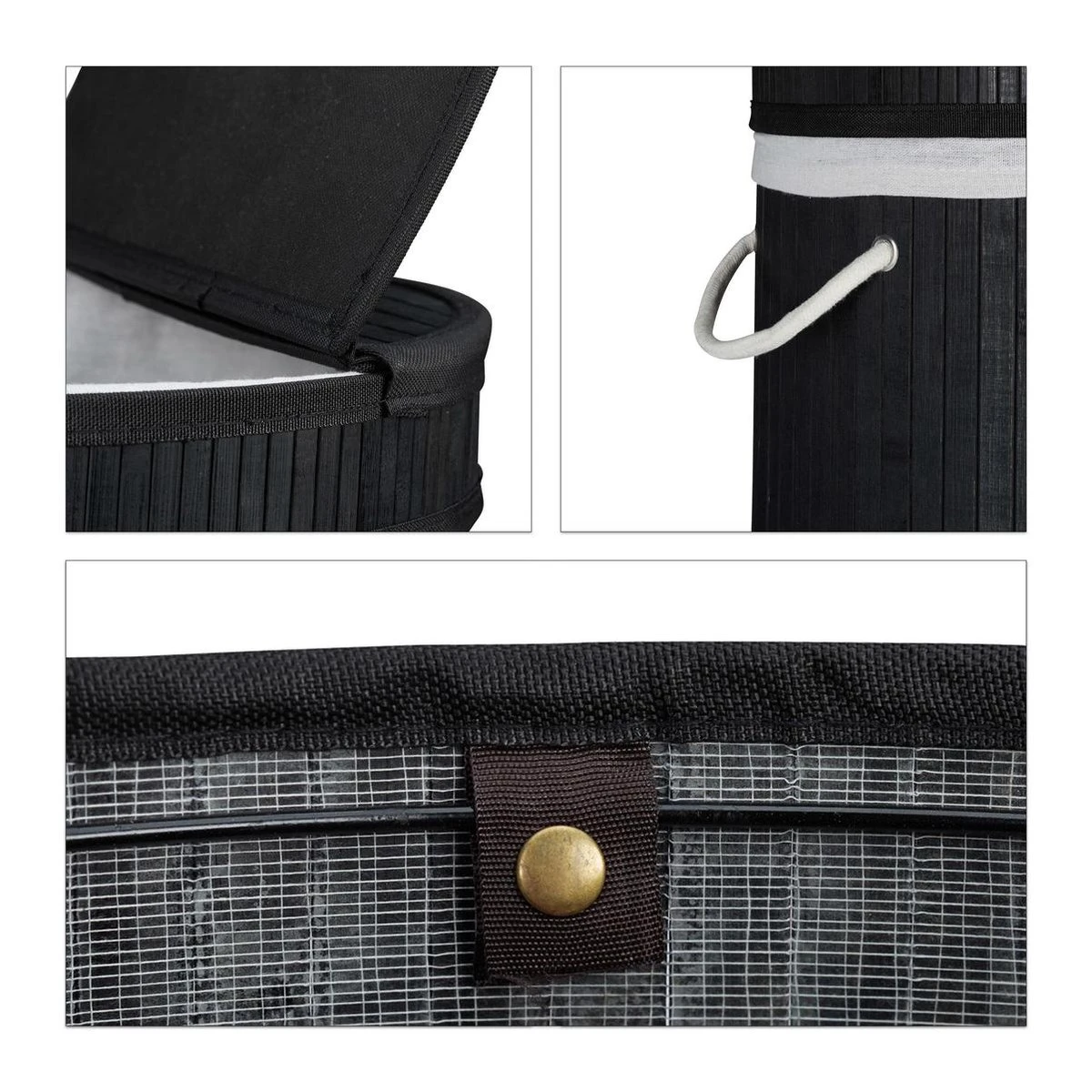 Relaxdays Wasmand Bamboe - Ronde Wasbox Met Deksel - 63 X 40 Cm - 65 Liter - Zwart 9 Relaxdays Wasmand Bamboe - Ronde Wasbox Met Deksel - 63 X 40 Cm - 65 Liter - Zwart - Afbeelding 7