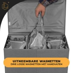 LIVILO - Wasmand – 3 Vakken Met Deksel – Opvouwbaar – 120 Liter – Met 3 Uitneembare Waszakken – Stoffen Wasmand – Grijs -Winkel Voor Dagelijkse Benodigdheden 1200x1200 2918