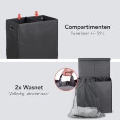 LifeGoods Dubbele Wasmand - 120L - Deksel En Handvaten - 2 Vakken - Grijs -Winkel Voor Dagelijkse Benodigdheden 1200x1200 2936