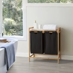 ACAZA Wasmand Met 2 Uitschuifbare Waszakken - Wassorteerder - 44 Liter - Bamboe - 73.5x64.5x33 Cm - Zwart -Winkel Voor Dagelijkse Benodigdheden 1200x1200 2967