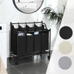 Songmics ZAZA Home Wassorteerder Op Wieltjes / Verrijdbare Wasmand / Met 4 Uitneembare Vakken - Zwart -Winkel Voor Dagelijkse Benodigdheden 1200x1200 2974