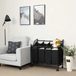 Songmics ZAZA Home Wassorteerder Op Wieltjes / Verrijdbare Wasmand / Met 4 Uitneembare Vakken - Zwart -Winkel Voor Dagelijkse Benodigdheden 1200x1200 2975