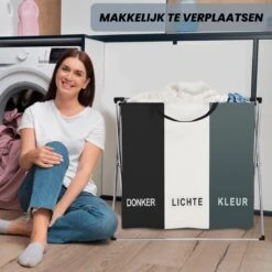 Wasmand 3 Vakken 90L - Opvouwbare Wassorteerder Met NL Opdruk - Aluminium Frame - -Winkel Voor Dagelijkse Benodigdheden 1200x1200 3015