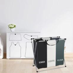 Wasmand 3 Vakken 90L - Opvouwbare Wassorteerder Met NL Opdruk - Aluminium Frame - -Winkel Voor Dagelijkse Benodigdheden 1200x1200 3017