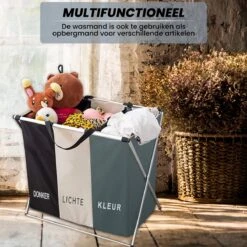 Wasmand 3 Vakken 90L - Opvouwbare Wassorteerder Met NL Opdruk - Aluminium Frame - -Winkel Voor Dagelijkse Benodigdheden 1200x1200 3018