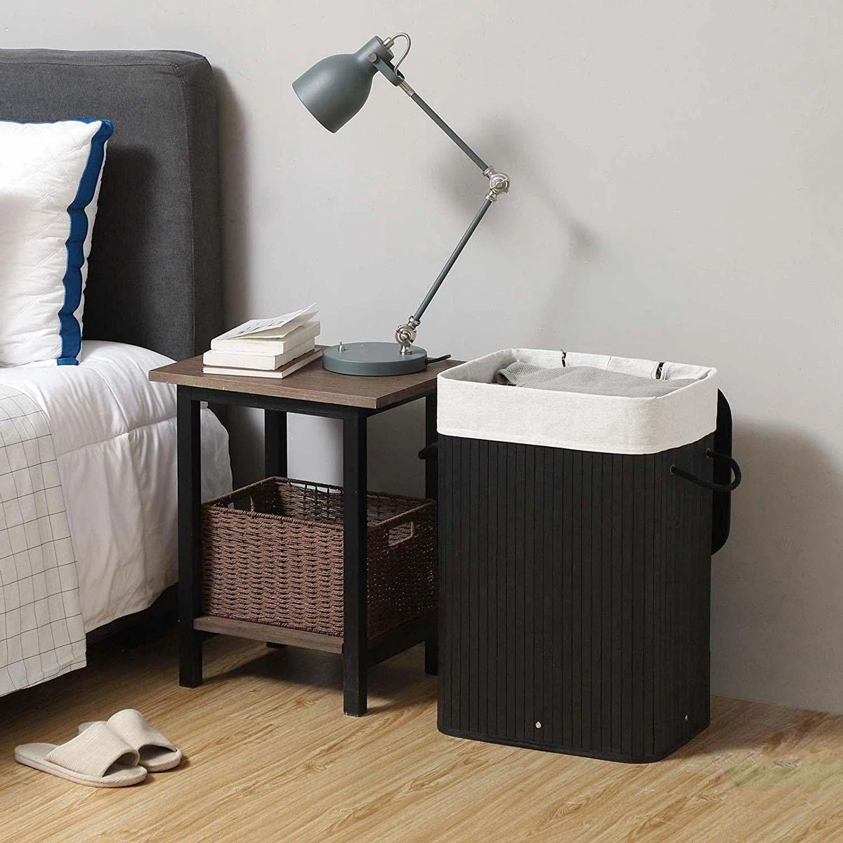 Wasmand Met Deksel 60 L - Bamboe - Zwart 7 Wasmand Met Deksel 60 L - Bamboe - Zwart - Afbeelding 5