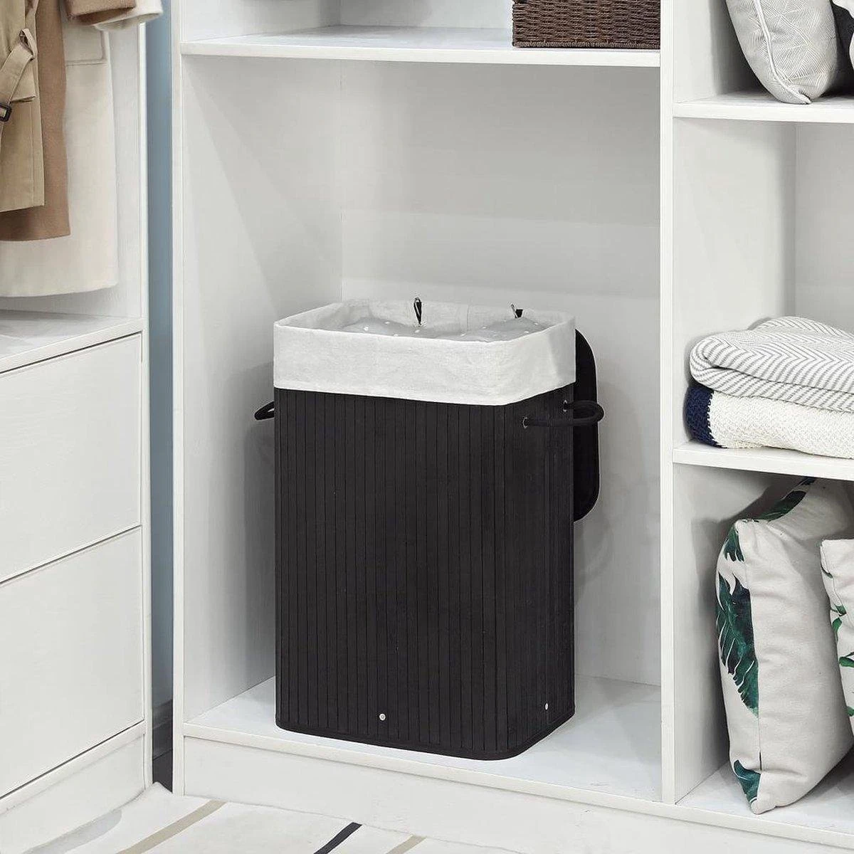 Wasmand Met Deksel 60 L - Bamboe - Zwart 11 Wasmand Met Deksel 60 L - Bamboe - Zwart - Afbeelding 9