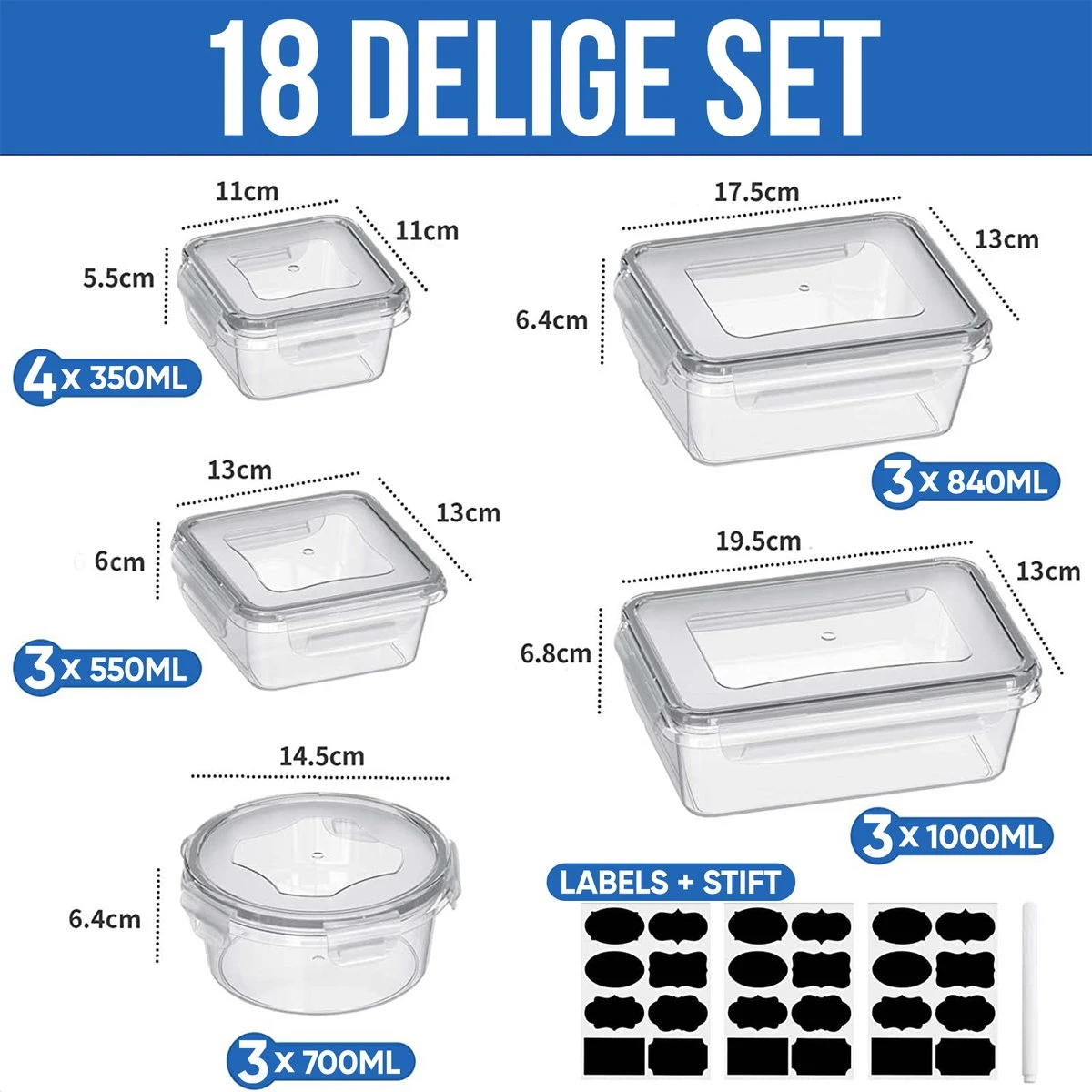 Strex Vershoudbakjes - Meal Prep Bakjes - Plastic Diepvries Bakjes - Met Deksel - 18 Delige Set - BPA Vrije Magnetronbakjes 4 Strex Vershoudbakjes - Meal Prep Bakjes - Plastic Diepvries Bakjes - Met Deksel - 18 Delige Set - BPA Vrije Magnetronbakjes - Afbeelding 2