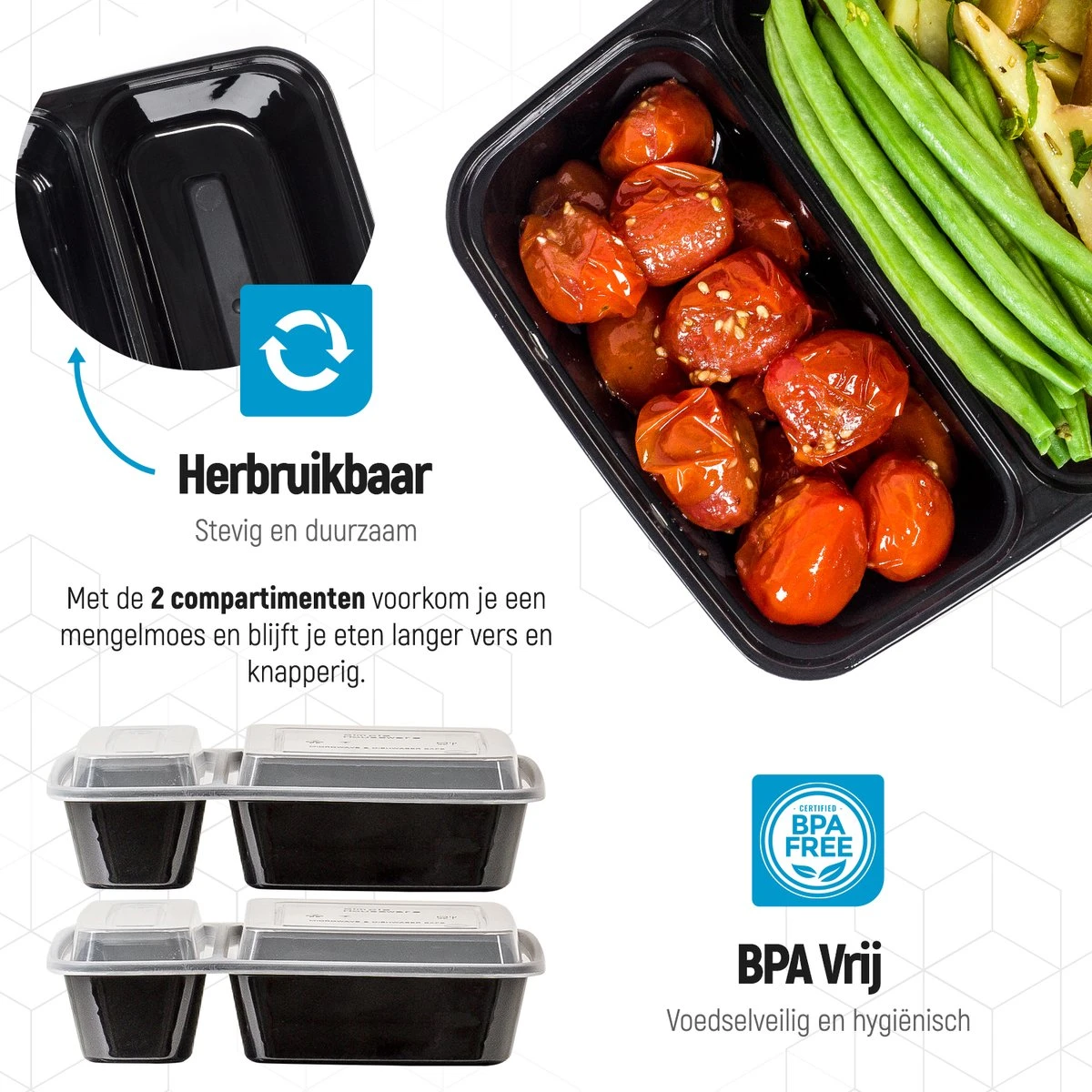 Meal Prep Bakjes - 10 Stuks - 2 Compartimenten - Lunchbox - Diepvriesbakjes - Vershoudbakjes - Plastic Bakjes Met Deksel - Magnetron Bakjes Met Deksel - Meal Prep - Vershouddoos - 1L - BPA Vrij – Fitcrafters 10 Meal Prep Bakjes - 10 Stuks - 2 Compartimenten - Lunchbox - Diepvriesbakjes - Vershoudbakjes - Plastic Bakjes Met Deksel - Magnetron Bakjes Met Deksel - Meal Prep - Vershouddoos - 1L - BPA Vrij – Fitcrafters - Afbeelding 8