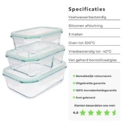 Cheqo® Stevige Glazen - Vershoudbakjes - Meal Prep Bakjes - Lunchbox - Diepvriesbakjes - Vershouddoos - Magnetron Bakjes Met Deksel - Geschikt Voor Oven En Magnetron - Glas - 3 Stuks -Winkel Voor Dagelijkse Benodigdheden 1200x1200 4346