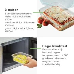 Cheqo® Stevige Glazen - Vershoudbakjes - Meal Prep Bakjes - Lunchbox - Diepvriesbakjes - Vershouddoos - Magnetron Bakjes Met Deksel - Geschikt Voor Oven En Magnetron - Glas - 3 Stuks -Winkel Voor Dagelijkse Benodigdheden 1200x1200 4347