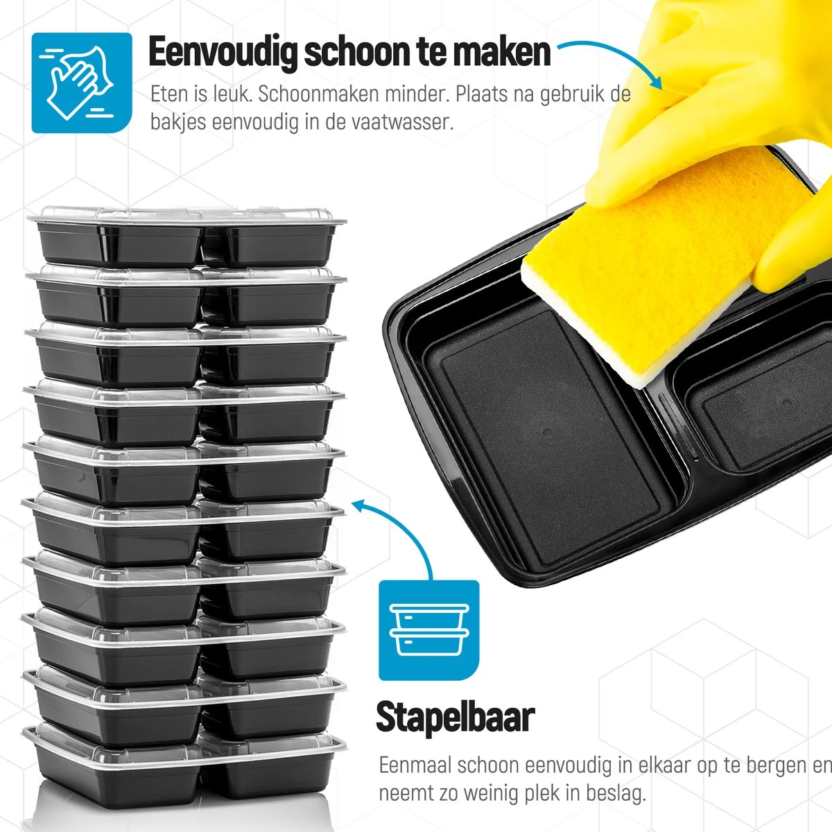 Meal Prep Bakjes - 20 Stuks - 3 Compartimenten - Lunchbox - Diepvriesbakjes - Vershoudbakjes - Plastic Bakjes Met Deksel - Magnetron Bakjes Met Deksel - Meal Prep - Vershouddoos - 1L - BPA Vrij - Fitcrafters 5 Meal Prep Bakjes - 20 Stuks - 3 Compartimenten - Lunchbox - Diepvriesbakjes - Vershoudbakjes - Plastic Bakjes Met Deksel - Magnetron Bakjes Met Deksel - Meal Prep - Vershouddoos - 1L - BPA Vrij - Fitcrafters - Afbeelding 3