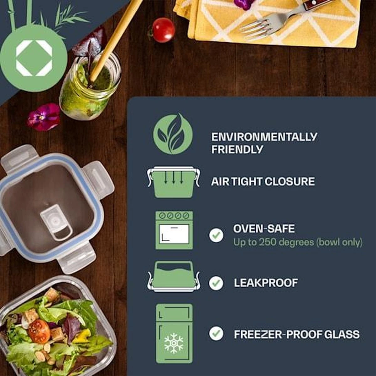 Klarstein Vierkante Glazen Box - Set Van 3 Vershoudbakjes : 800 Ml /620 Ml / 320 Ml - Met Deksel - Luchtdicht - Lekvrij 4 Klarstein Vierkante Glazen Box - Set Van 3 Vershoudbakjes : 800 Ml /620 Ml / 320 Ml - Met Deksel - Luchtdicht - Lekvrij - Afbeelding 2