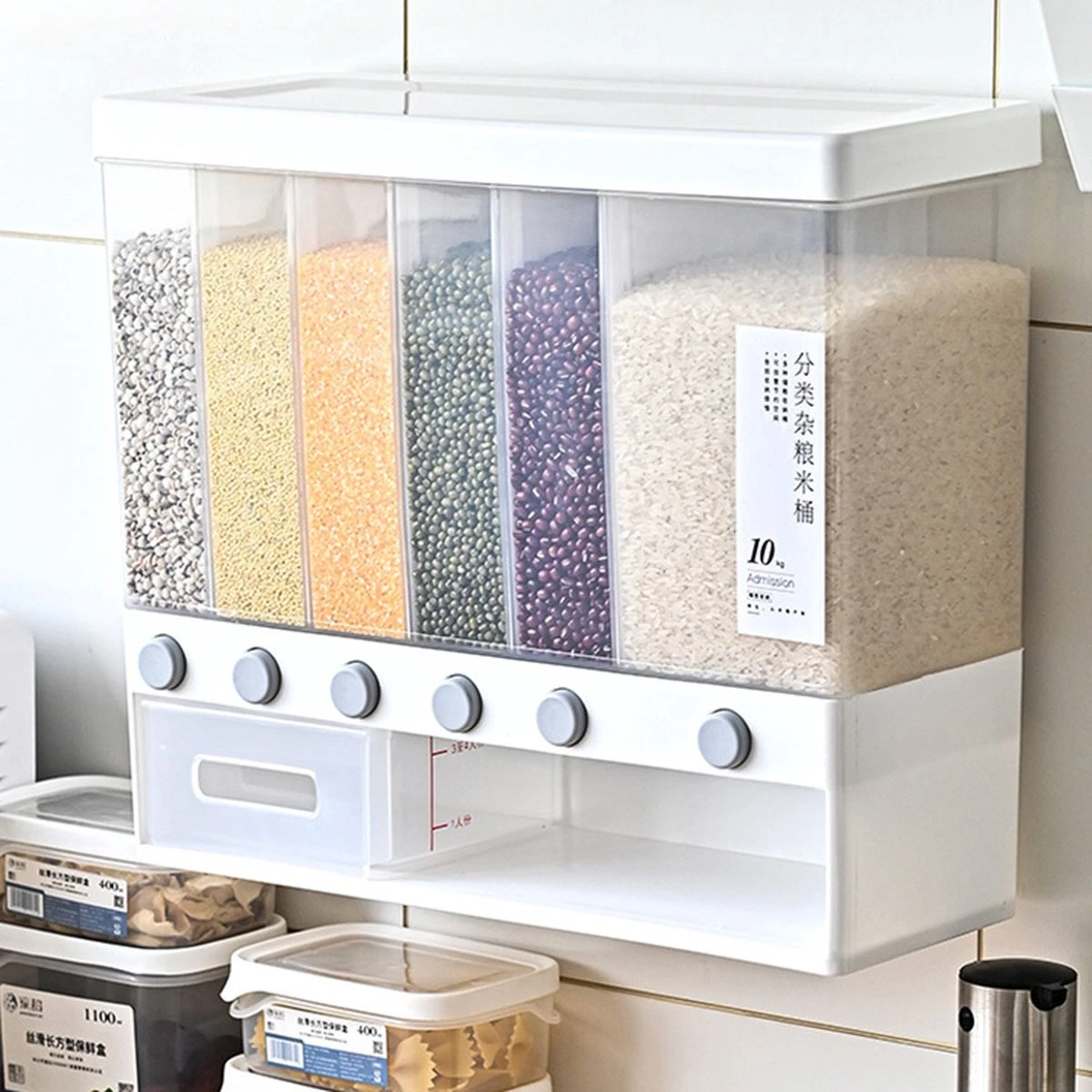 Food Dispensers - Cereal & Noten Dispensers - Rijst Dispensers - 6 Containers - Wit - 7 Food Dispensers - Cereal & Noten Dispensers - Rijst Dispensers - 6 Containers - Wit - - Afbeelding 5