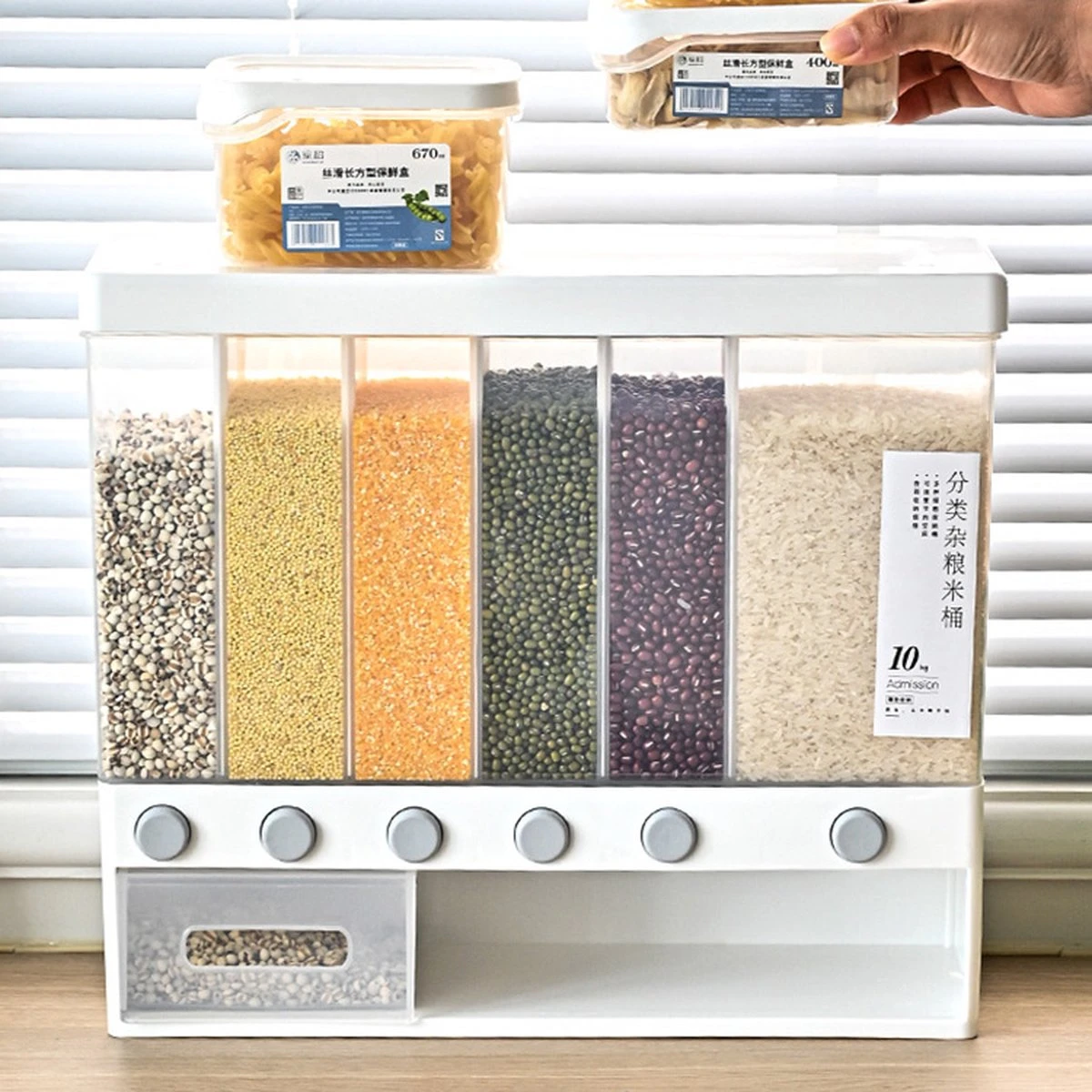 Food Dispensers - Cereal & Noten Dispensers - Rijst Dispensers - 6 Containers - Wit - 9 Food Dispensers - Cereal & Noten Dispensers - Rijst Dispensers - 6 Containers - Wit - - Afbeelding 7