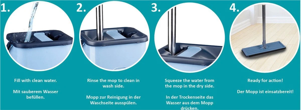 Alpina Dweilsysteem Met Emmer - Incl. 2 Microvezeldoeken - Voor Harde Vloeren - 360° Draaibaar 5 Alpina Dweilsysteem Met Emmer - Incl. 2 Microvezeldoeken - Voor Harde Vloeren - 360° Draaibaar - Afbeelding 3