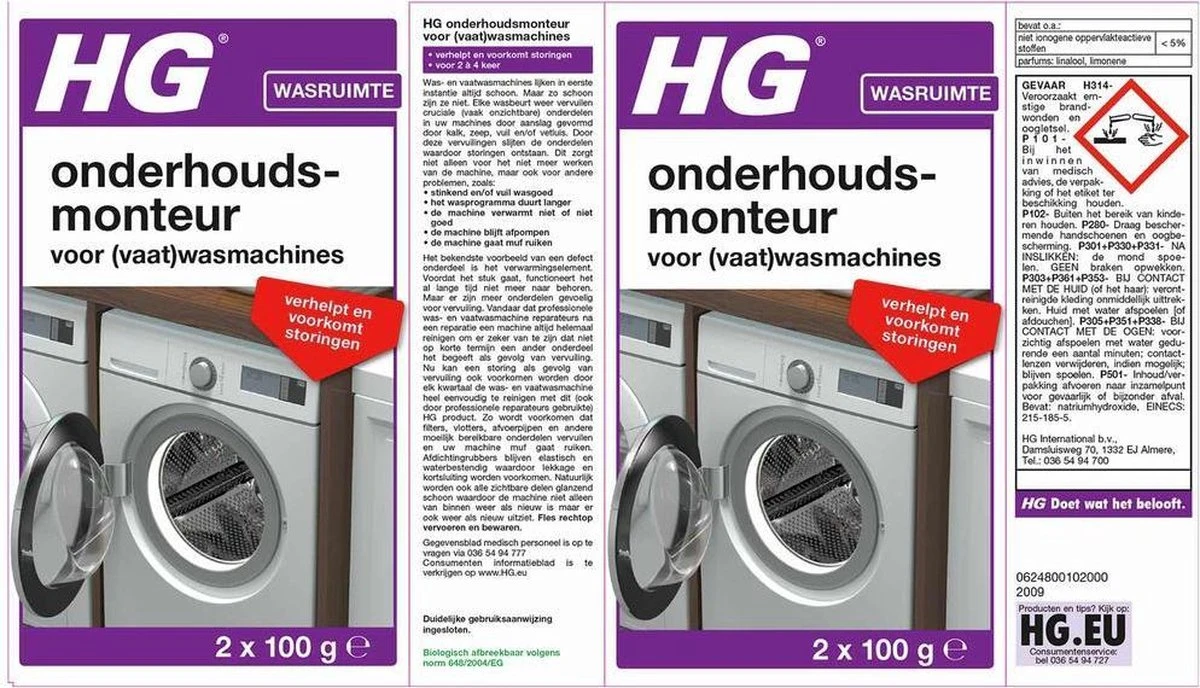 HG Onderhoudsmonteur - 2 X 100 Ml - Verhelpt En Voorkomt Storingen - Voor Een Langere Levensduur Van De Vaatwasser En Wasmachine - Biologisch Afbreekbaar 4 HG Onderhoudsmonteur - 2 X 100 Ml - Verhelpt En Voorkomt Storingen - Voor Een Langere Levensduur Van De Vaatwasser En Wasmachine - Biologisch Afbreekbaar - Afbeelding 2