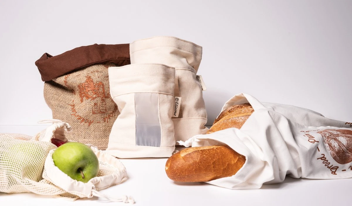 Elicious® - Broodzak - Herbruikbaar - Biologisch Katoen - GOTS Certificaat - Wasbaar - Zero Waste - Herbruikbare Zak 6 Elicious® - Broodzak - Herbruikbaar - Biologisch Katoen - GOTS Certificaat - Wasbaar - Zero Waste - Herbruikbare Zak - Afbeelding 4