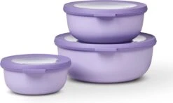 Mepal - Multikom Cirqula 3-delige Set (350 + 750 + 1250 Ml) - Mag In De Vriezer, Magnetron En Vaatwasser – Nordic Lilac – Meal Prep Bakjes - Bewaardozen Met Deksel