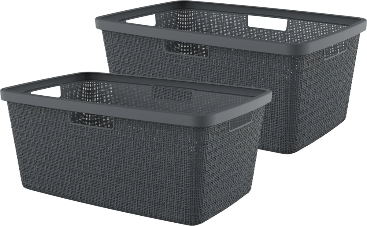 Curver Jute Wasmand 46L - 2 Stuks - Donkergrijs 3 Curver Jute Wasmand 46L - 2 Stuks - Donkergrijs
