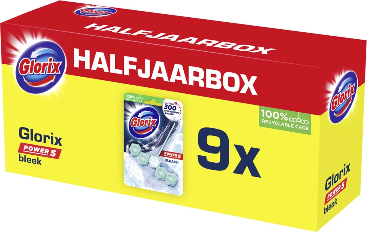 Glorix Power 5 Bleek Toiletblokken - 9 Stuks - Voordeelverpakking 10 Glorix Power 5 Bleek Toiletblokken - 9 Stuks - Voordeelverpakking - Afbeelding 8
