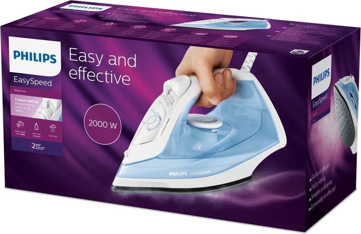 Philips GC1740 EasySpeed Stoomstrijkijzer Blauw/Wit 11 Philips GC1740 EasySpeed Stoomstrijkijzer Blauw/Wit - Afbeelding 9