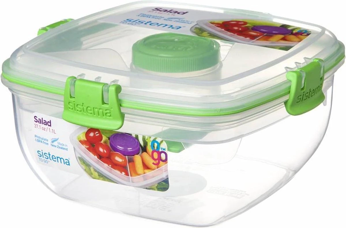 Sistema Salade Box Met Bestek - Geelgroen 3 Sistema Salade Box Met Bestek - Geelgroen