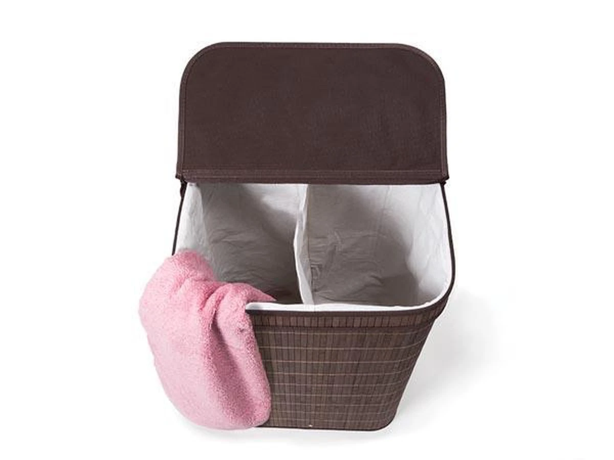 Bamboe Wasmand - Met Extra Waszak Met 2 Vakken - Bruin 4 Bamboe Wasmand - Met Extra Waszak Met 2 Vakken - Bruin - Afbeelding 2
