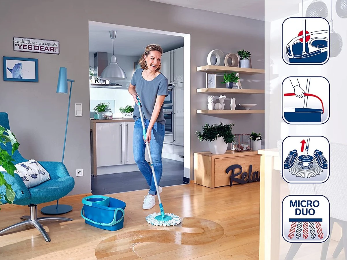 BERKATMARKT - Leifheit Set Clean Twist Disc Mop Ergo Wastafels, Emmer En Dweil, Eenvoudig Te Bedienen, Microvezel Mop En Telescoopsteel 7 BERKATMARKT - Leifheit Set Clean Twist Disc Mop Ergo Wastafels, Emmer En Dweil, Eenvoudig Te Bedienen, Microvezel Mop En Telescoopsteel - Afbeelding 5