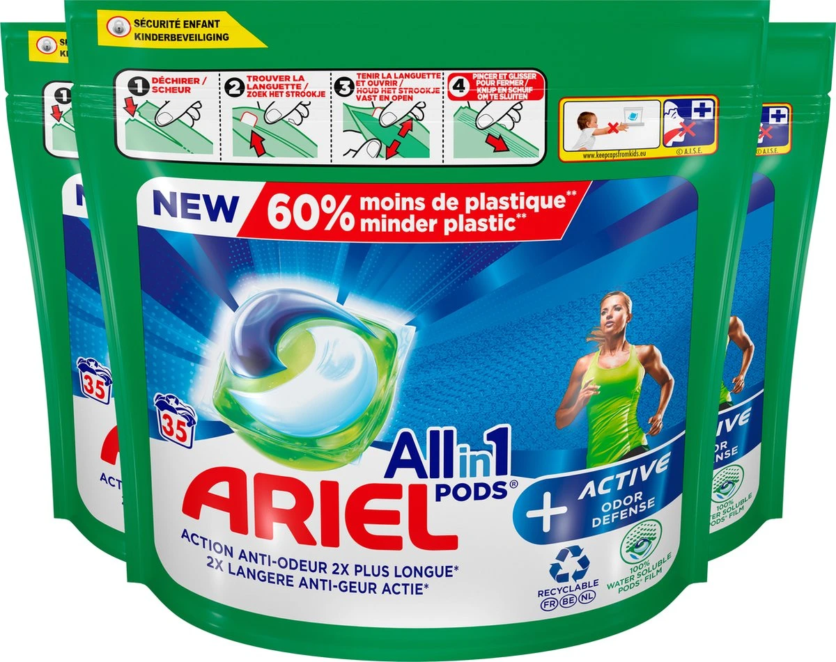Ariel All In 1 Pods + Actieve Geurbestrijding - Wasmiddel Wascapsules - 3 X 35 Wasbeurten - Voordeelverpakking 3 Ariel All In 1 Pods + Actieve Geurbestrijding - Wasmiddel Wascapsules - 3 X 35 Wasbeurten - Voordeelverpakking